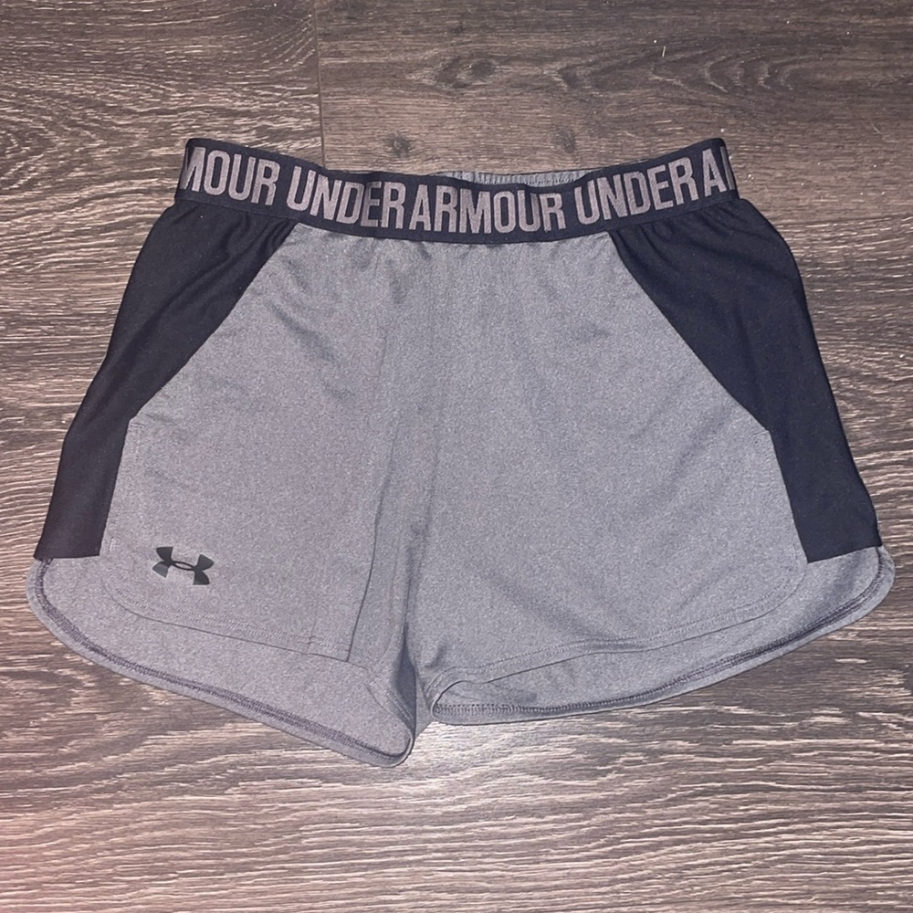 Under Armour logo band gym athletic running shorts gray and black SMALL
